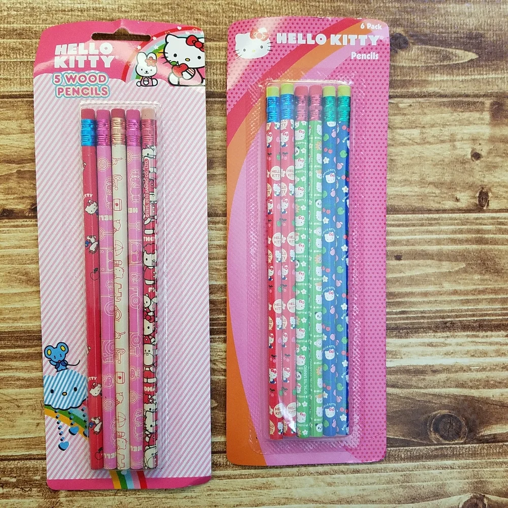 Hello Kitty Pink Wood Pencil Set Lot Sanrio